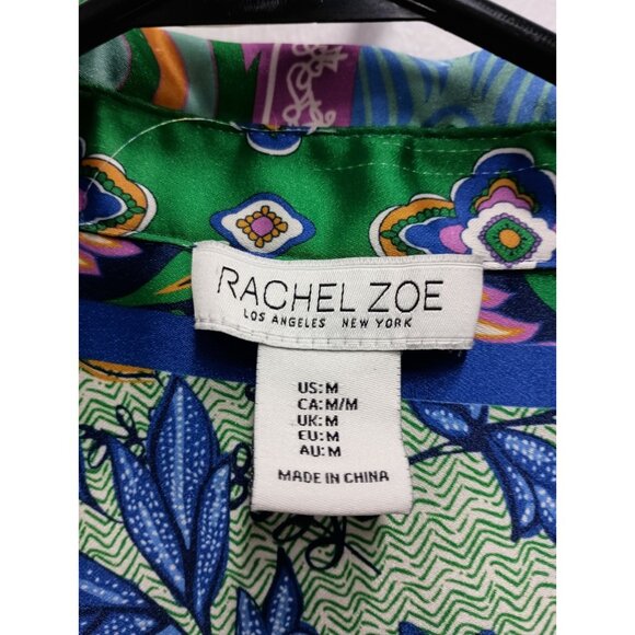 Rachel Zoe BOHO Top Womens Medium Floral Patchwork Satin Button Up Long Sleeve - Picture 5 of 11